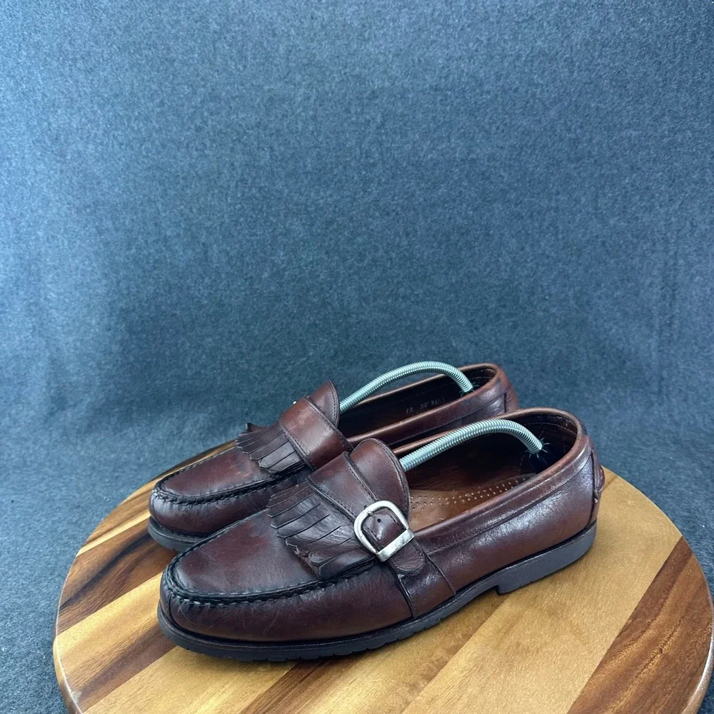 Allen Edmonds Waterbury Loafers Brown Leather Monk Strap Buckle Kilted Sz 12EEE